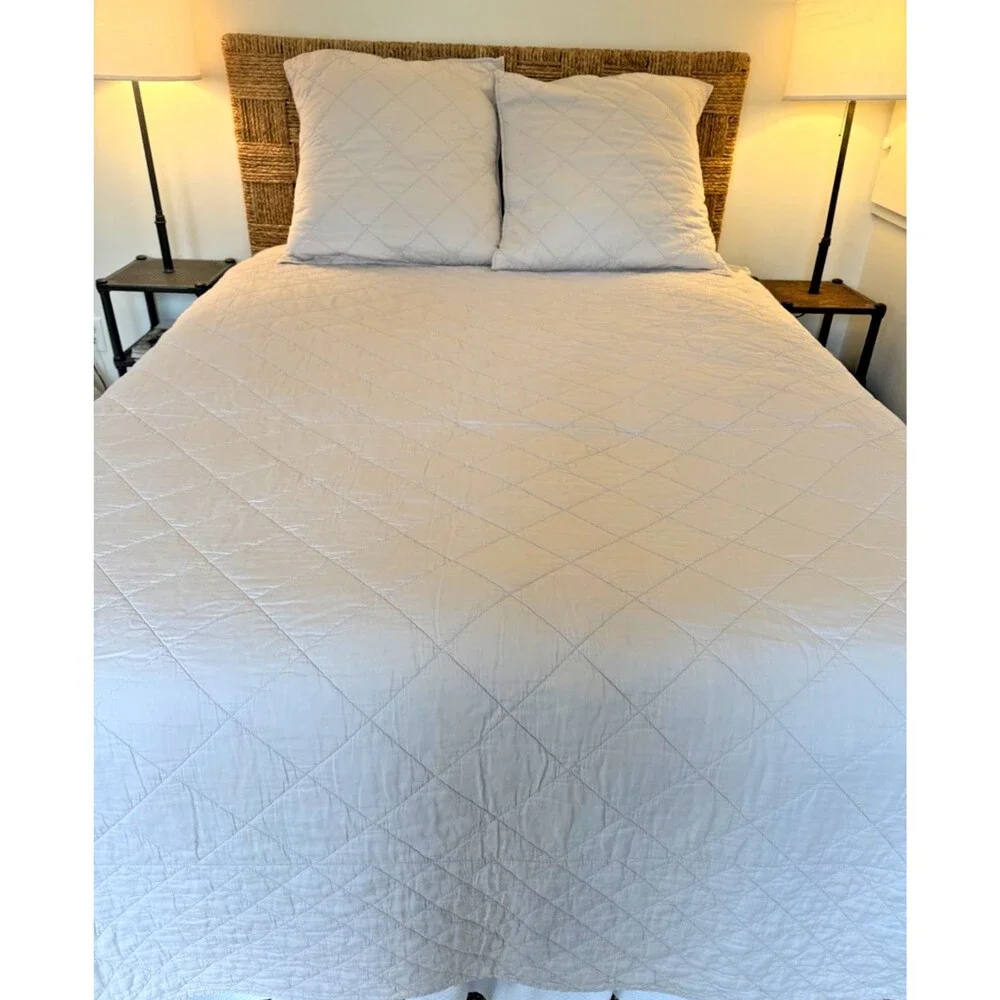 Serena & Lily Augustine Quilt (Full Queen) & 2 Euro Shams Gray Classic Coastal